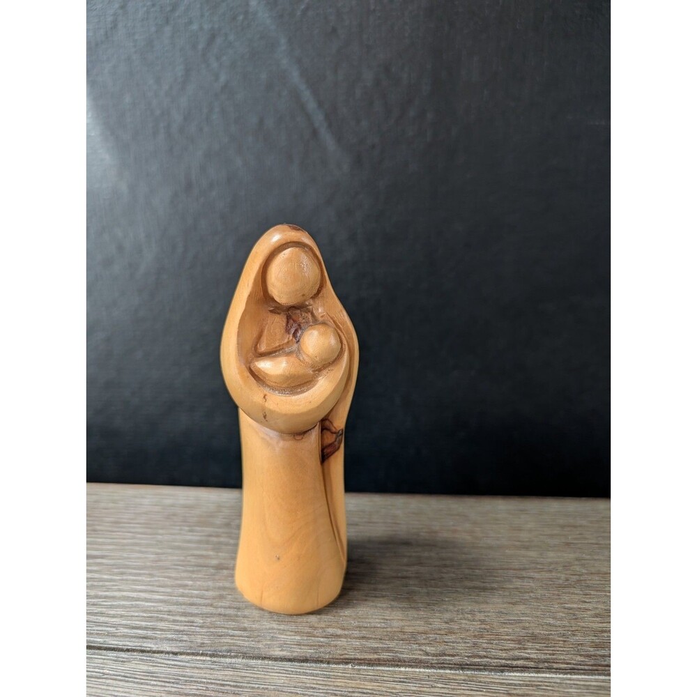 Carved Olive Wood Mary & Baby Jesus Mother & Child 5" Figurine